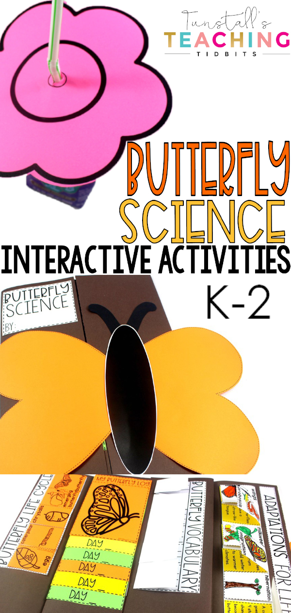 This interactive butterfly science unit provides interactive activities to teach all about butterflies! Fill a science notebook or create a 3-dimensional butterfly science book with interactive, hands on science lessons on parts of a butterfly, butterfly life cycle, butterfly facts, adaptations, butterfly experiment, & more! This lap book foldable makes a great STEM resource for kindergarten, first, & second grade. To learn more about "Butterfly Interactive Science", visit www.tunstallsteachingtidbits.com