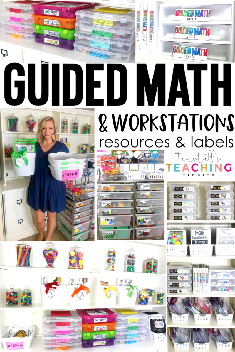 Guided Math and Workstations resources and labels organize the classroom
